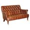 Chesterfield 2-Sitzer Sofa aus kastanienbraunem & braunem Leder 1