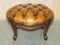 Antique Hand Dyed Cigar Brown Leather Chesterfield Footstool, Image 13