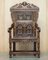 Antique English Carved Wainscott Throne Armchair, 1662 2