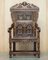 Antique English Carved Wainscott Throne Armchair, 1662, Image 2