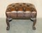 Antique Victorian Claw & Ball Brown Leather Chesterfield Footstool 3