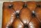 Antiker viktorianischer Chesterfield Fußhocker aus braunem Leder mit Krallen & Kugeln 14