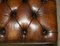 Reposapiés Chesterfield victoriano antiguo de cuero marrón, Imagen 17
