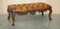Poggiapiedi vittoriano antico in legno massello Chesterfield in pelle marrone, Immagine 2