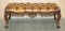 Poggiapiedi vittoriano antico in legno massello Chesterfield in pelle marrone, Immagine 3
