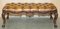 Poggiapiedi vittoriano antico in legno massello Chesterfield in pelle marrone, Immagine 18