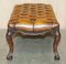 Antique Victorian Hardwood Show Frame Chesterfield Brown Leather Footstool 19