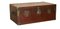 Antique Brown Leather Steamer Trunk Coffee Table with Removable Internal Shelf, Image 1