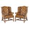 Brown Leather Chesterfield Wingback Armchairs, 1920s, Set of 2, Image 1