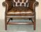 Brown Leather Chesterfield Wingback Armchairs, 1920s, Set of 2 8