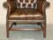 Chesterfield Ohrensessel aus braunem Leder, 1920er, 2er Set 8