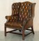 Brown Leather Chesterfield Wingback Armchairs, 1920s, Set of 2, Image 2