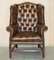 Brown Leather Chesterfield Wingback Armchairs, 1920s, Set of 2 3