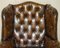 Brown Leather Chesterfield Wingback Armchairs, 1920s, Set of 2 4