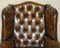 Chesterfield Ohrensessel aus braunem Leder, 1920er, 2er Set 4