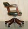 Vintage English Aged Green Leather Chesterfield Captains Chair 17