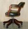 Vintage English Aged Green Leather Chesterfield Captains Chair 19