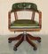 Vintage English Aged Green Leather Chesterfield Captains Chair 2