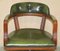 Vintage English Aged Green Leather Chesterfield Captains Chair 3