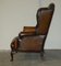 Braune Chesterfield Ohrensessel aus Leder von William Morris, 2er Set 14