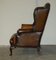 Brown Leather Chesterfield Wingback Armchairs by William Morris, Set of 2 14