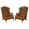 Brown Leather Chesterfield Wingback Armchairs by William Morris, Set of 2 1