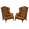 Brown Leather Chesterfield Wingback Armchairs by William Morris, Set of 2, Image 1