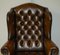 Brown Leather Chesterfield Wingback Armchairs by William Morris, Set of 2 4