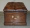 Chesterfield Brown Leather Linen Storage Trunk, 1890s 16