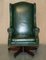 Vintage Heritage Green Leather Captains Wingback Swivel Directors Chair 2
