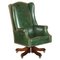 Vintage Heritage Green Leather Captains Wingback Swivel Directors Chair, Image 1