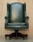 Vintage Heritage Green Leather Captains Wingback Swivel Directors Chair 3
