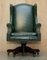 Vintage Heritage Green Leather Captains Wingback Swivel Directors Chair, Image 3