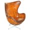 Chaise Egg Chair Vintage en Cuir Marron Whisky dans le style de Fritz Hansen 1
