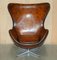 Vintage Egg Chair Whiskey Brown Leder im Stil von Fritz Hansen 2