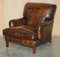 Bridgewater Brown Leather Armchairs & Footstool from Howard & Sons, 1880s, Set of 3 15
