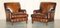 Bridgewater Brown Leather Armchairs & Footstool from Howard & Sons, 1880s, Set of 3 4