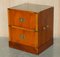 Burr Yew Wood Green Leather Military Campaign Nightstand Drawers, Set of 2 2