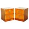 Burr Yew Wood Green Leather Military Campaign Nightstand Drawers, Set of 2 1