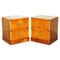 Burr Yew Wood Green Leather Military Campaign Nightstand Drawers, Set of 2, Image 1