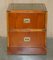Burr Yew Wood Green Leather Military Campaign Nightstand Drawers, Set of 2 3