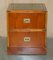 Burr Yew Wood Green Leather Military Campaign Nightstand Drawers, Set of 2, Image 3