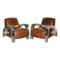 Vintage Art Deco Aviator Heritage Brown Leather & Chrome Armchairs, Set of 2 1