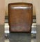 Vintage Art Deco Aviator Heritage Brown Leather & Chrome Armchairs, Set of 2, Image 14