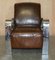 Vintage Art Deco Aviator Heritage Brown Leather & Chrome Armchairs, Set of 2 17