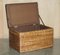 Vintage Wicker Linen Storage Trunks Seats with Wood Tops, Set of 2 11