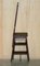 Antique French Napoleon III Hardwood & Leather Library Step Ladder, 1850s, Image 11