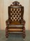 Large Antique Victorian Lion Carved Chesterfield Brown Leather Armchairs, 1870, Set of 2, Image 17