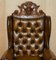 Large Antique Victorian Lion Carved Chesterfield Brown Leather Armchairs, 1870, Set of 2 4