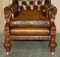 Large Antique Victorian Lion Carved Chesterfield Brown Leather Armchairs, 1870, Set of 2, Image 7